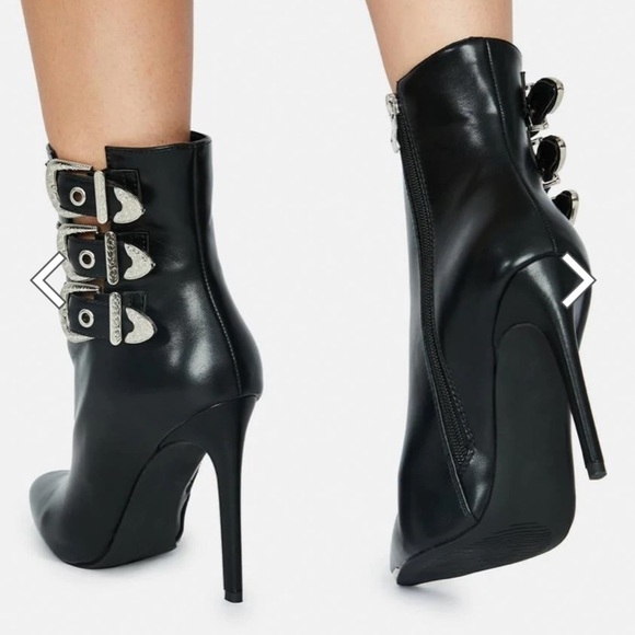 Azalea Wang Hamilton Leather buckles black Boots‎ moto size 10 high heels - Picture 9 of 16